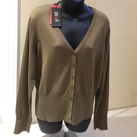 Yest Yana 12207 Ladies Dark Olive Cardigan Sweater with Buttons Sizes 12 and 14 - Picture 13 of 15